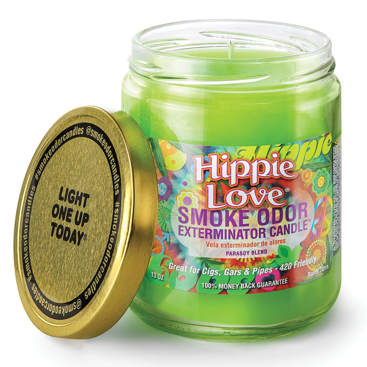 Smoke Odor Exterminator Hippie Love, bougie-jar-13oz: neutralise les odeurs de fumée.