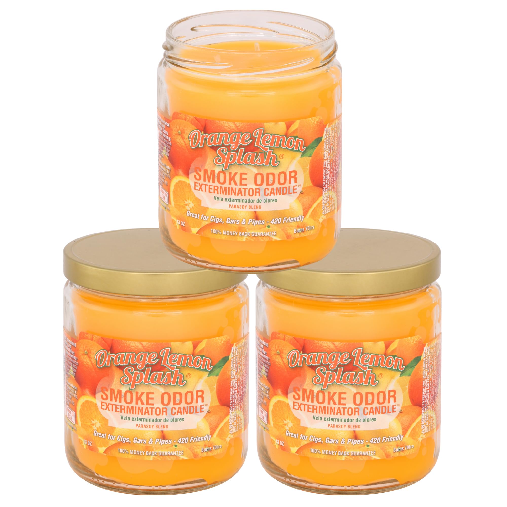Bougie Smoke Odor Exterminator Orange Lemon Splash élimine les odeurs et parfume l’espace.