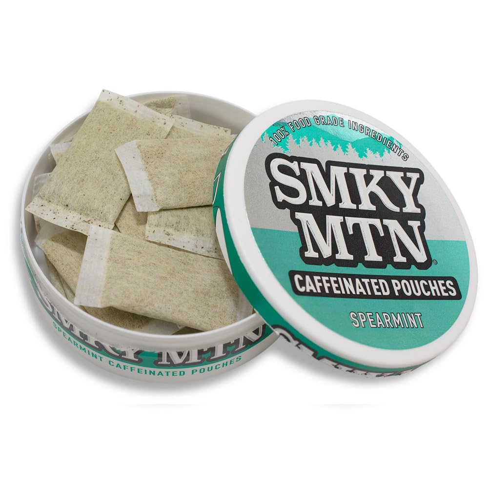 Smokey Mountain sachets menthe poivrée, canette visible, alternative pratique sans tabac ni nicotine.