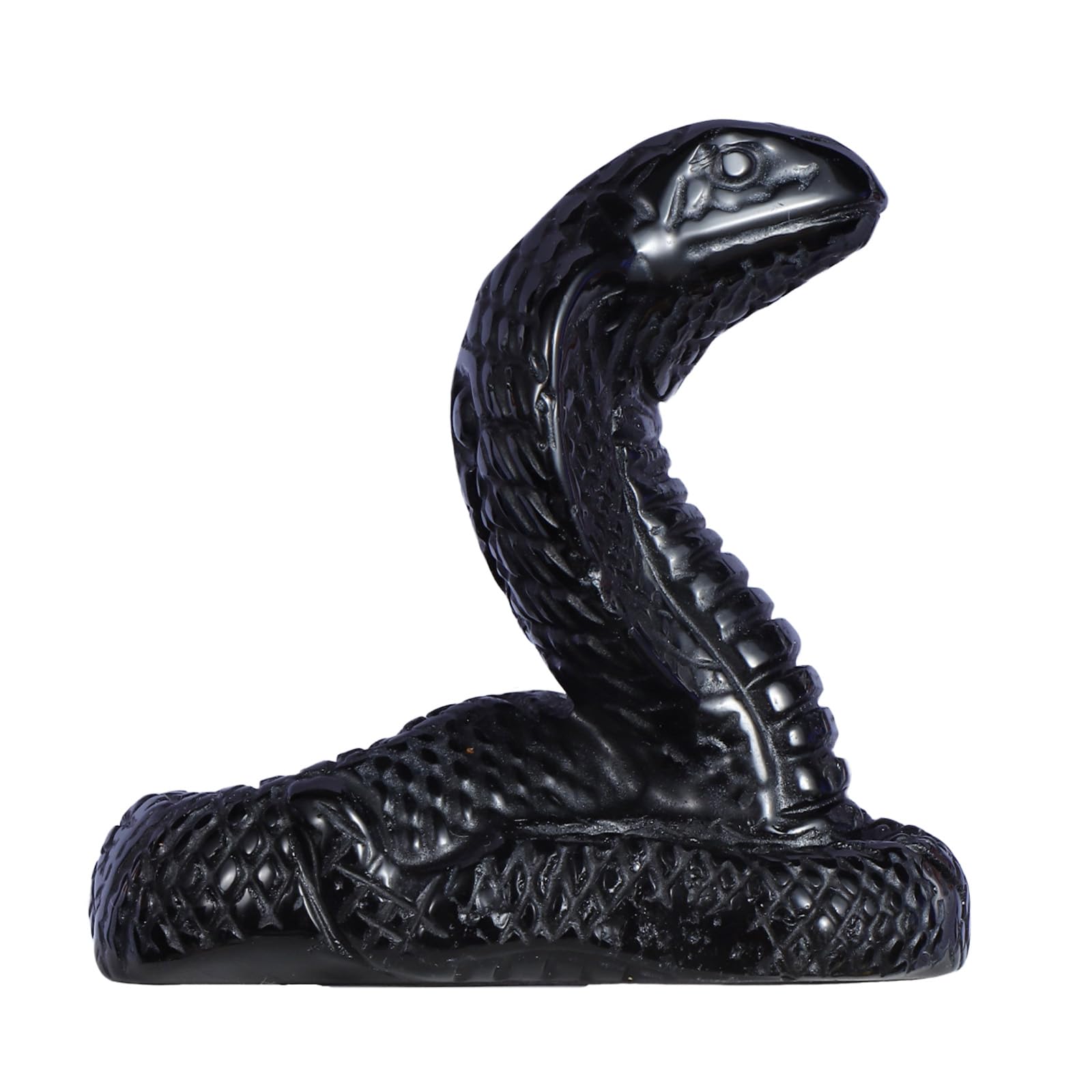 SMQ serpent cristal obsidienne noire, décoration réaliste et lumineuse.