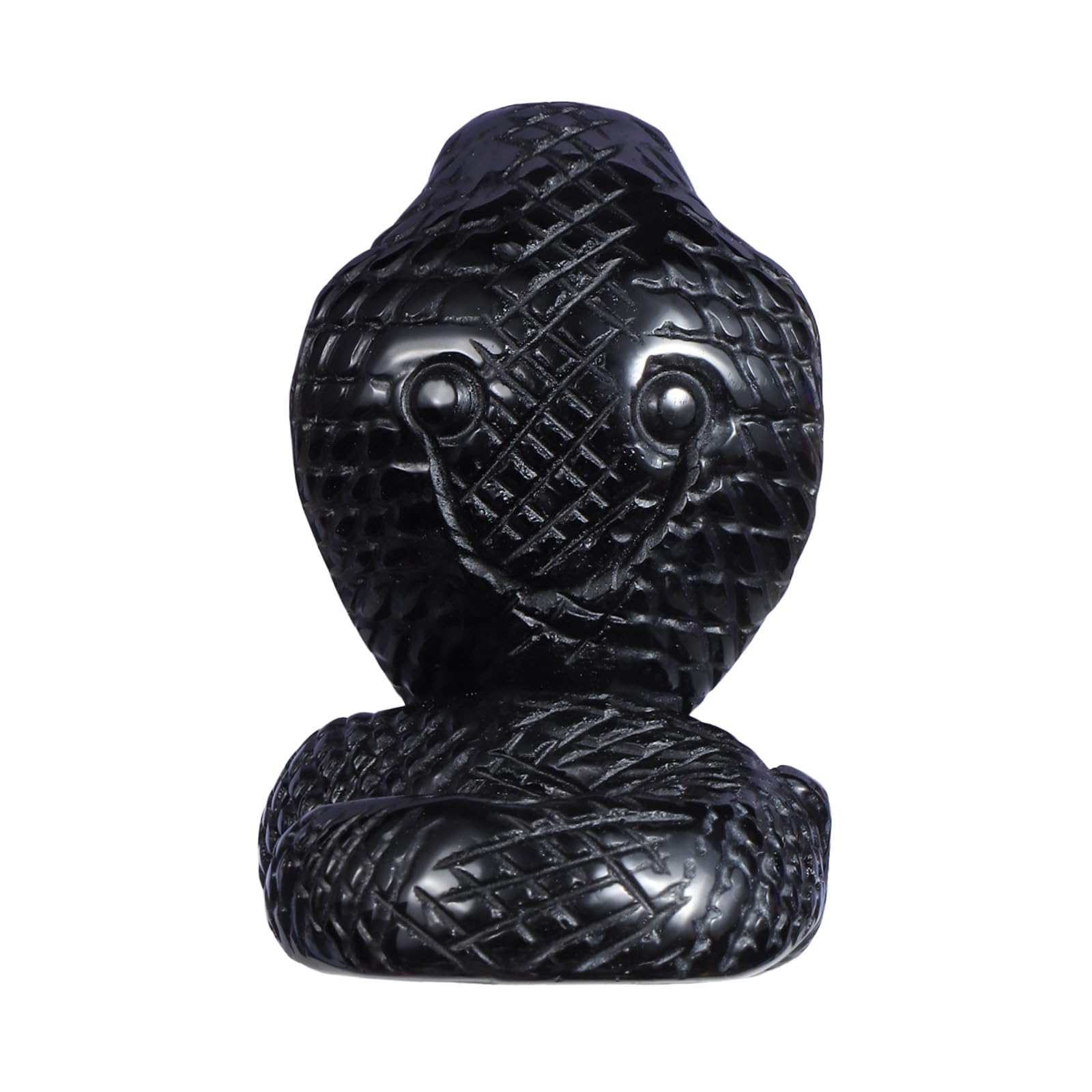 SMQ serpent sculpture cristal obsidienne noire, pièce unique pour étagère et salon.