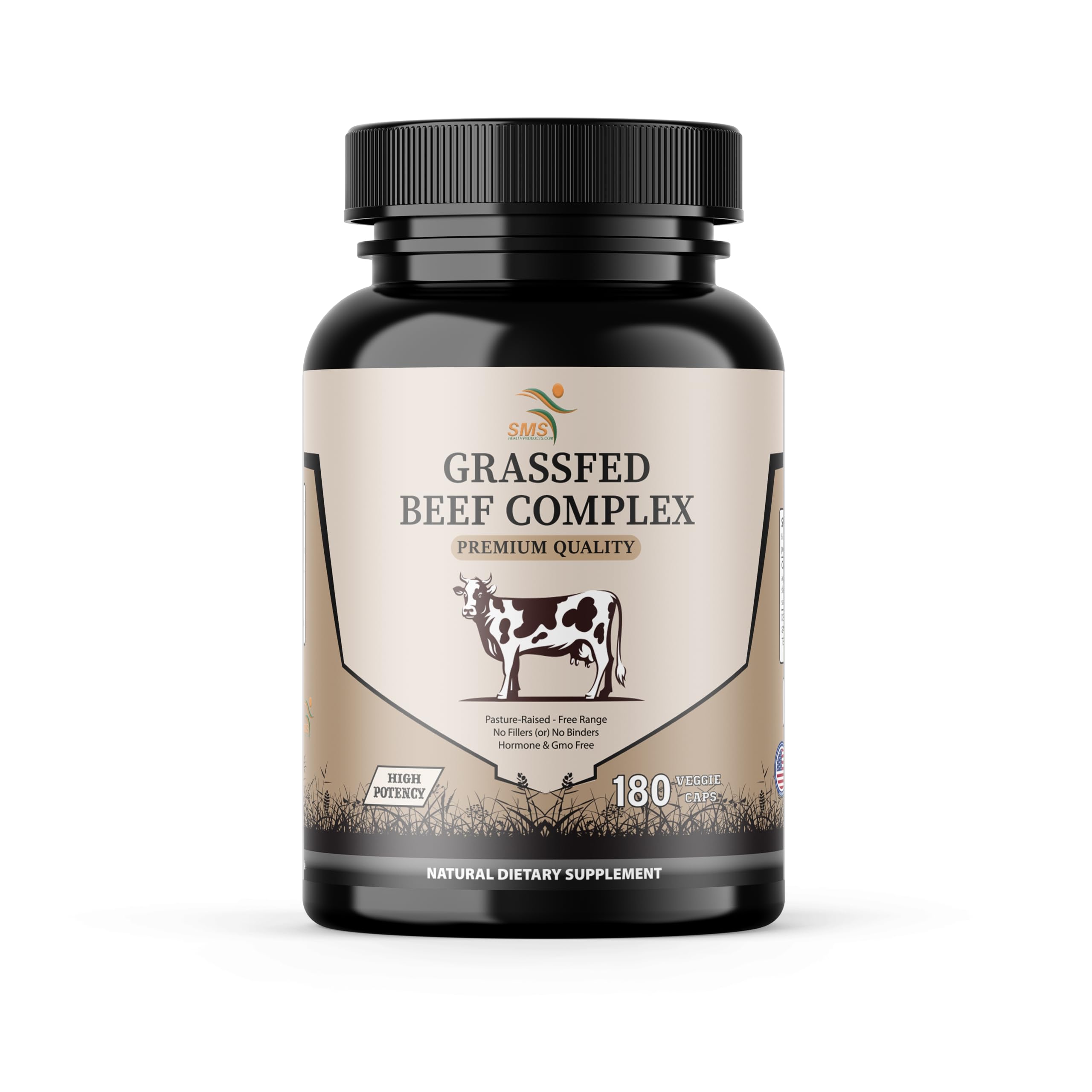 SMSHEALTHPRODUCTS – Bouteille de gélules d'organes de bœuf, pratique pour l'apport quotidien.