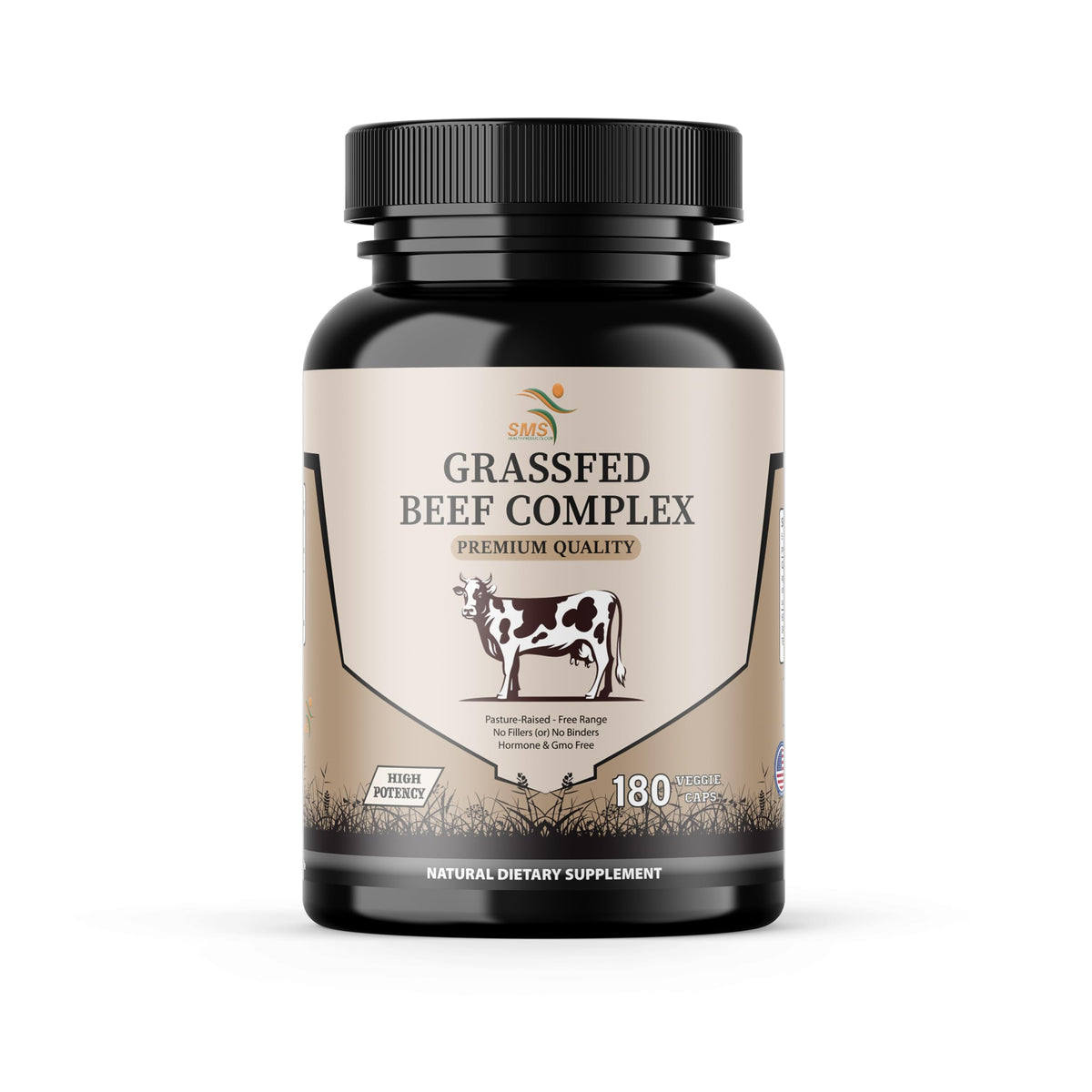 SMSHEALTHPRODUCTS – Bouteille de gélules d'organes de bœuf, pratique pour l'apport quotidien.