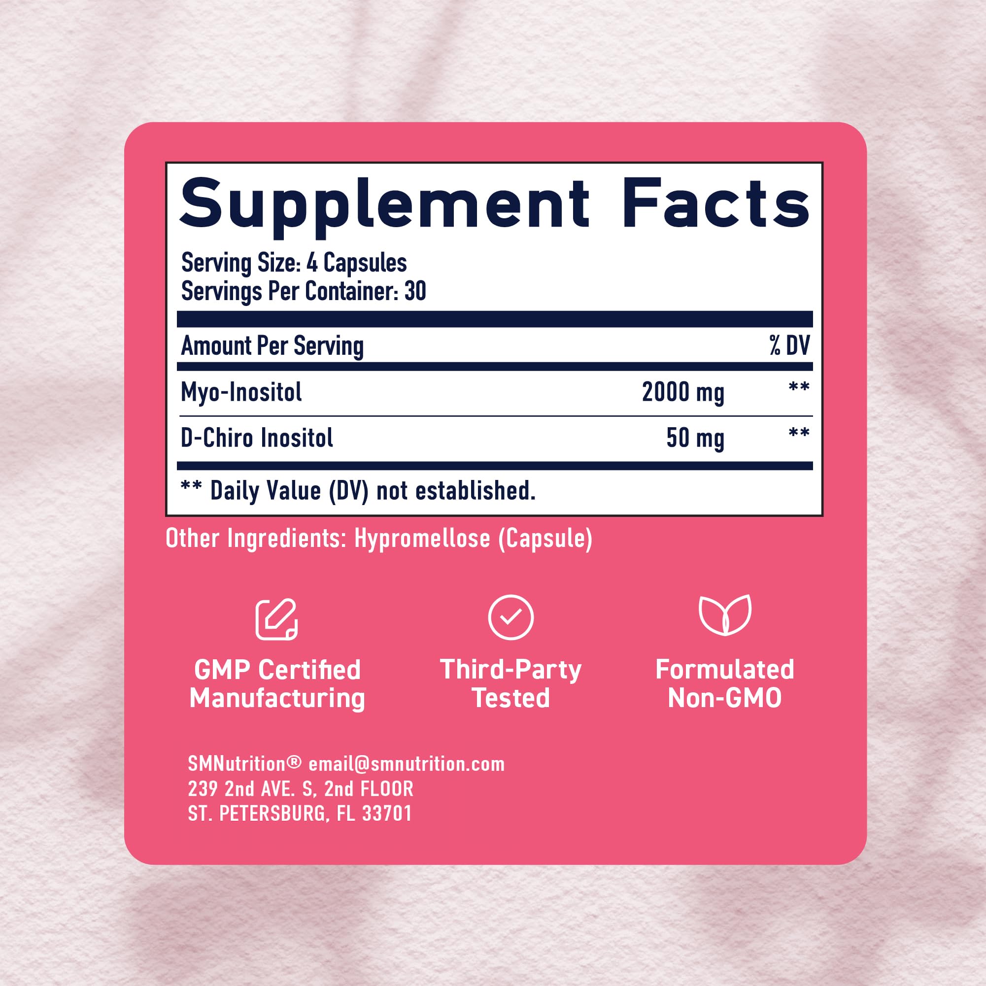 Dose quotidienne de 2000 mg Myo-Inositol dans SMNutrition.