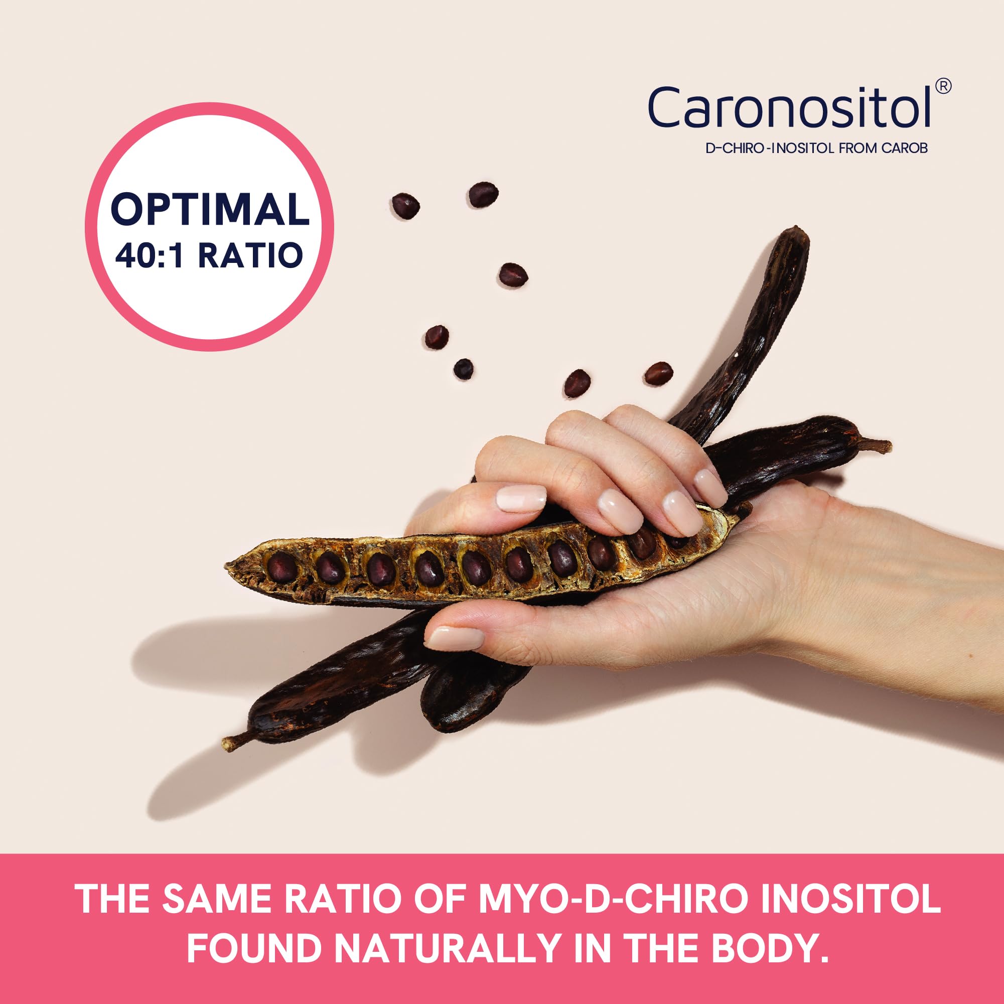 Ratio 40:1 illustré pour une formule équilibrée Myo-Inositol et D-Chiro-Inositol.