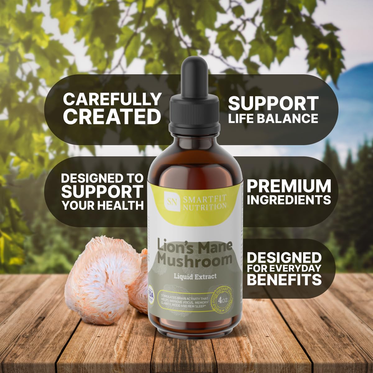 SN SMARTFIT NUTRITION Extrait de crinière de lion – vue du flacon montrant sa couleur et sa texture.