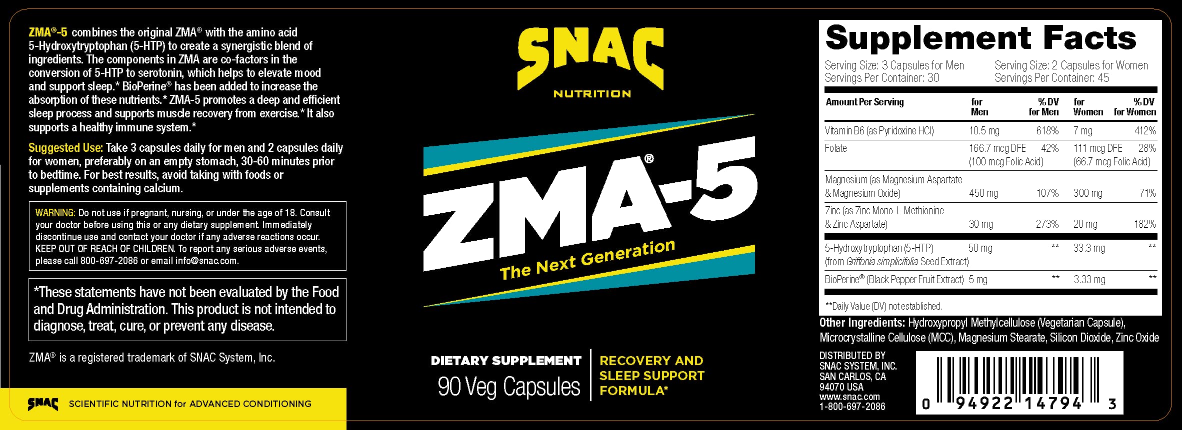 SNAC ZMA-5 Capsules Dosage : prise recommandée pour récupération