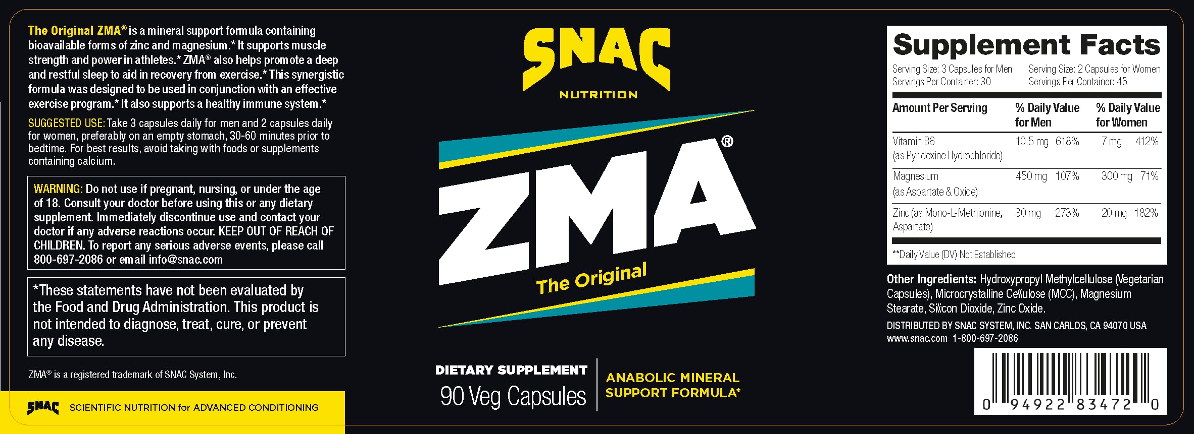 SNAC ZMA: gelules vegetales, format pratique pour prise quotidienne