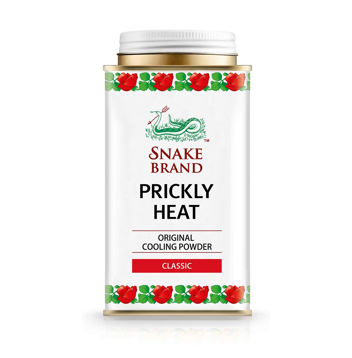 Snake Brand Prickly Heat: poudre froide dans la boîte prête à l’emploi pour le quotidien.