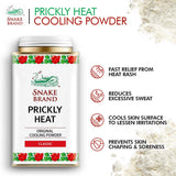 Utilisation sur les pieds avec Snake Brand Prickly Heat afin d’éviter l’inconfort.