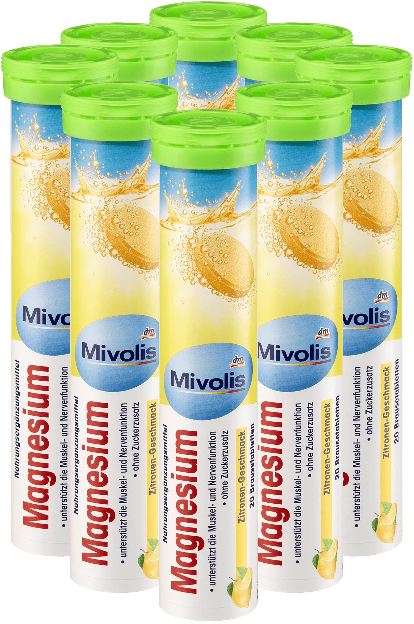 Snana Mivolis Magnesium: comprimés effervents dans un verre d'eau, soutien potentiel du fonctionnement musculaire.