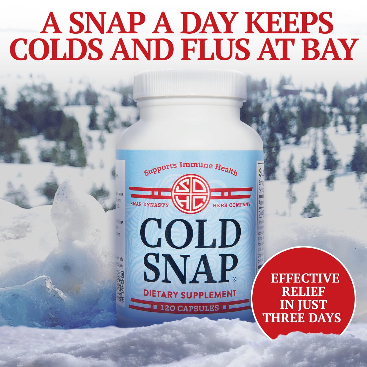 Snap Dynasty Cold Snap : étiquette lisible sur l'emballage.