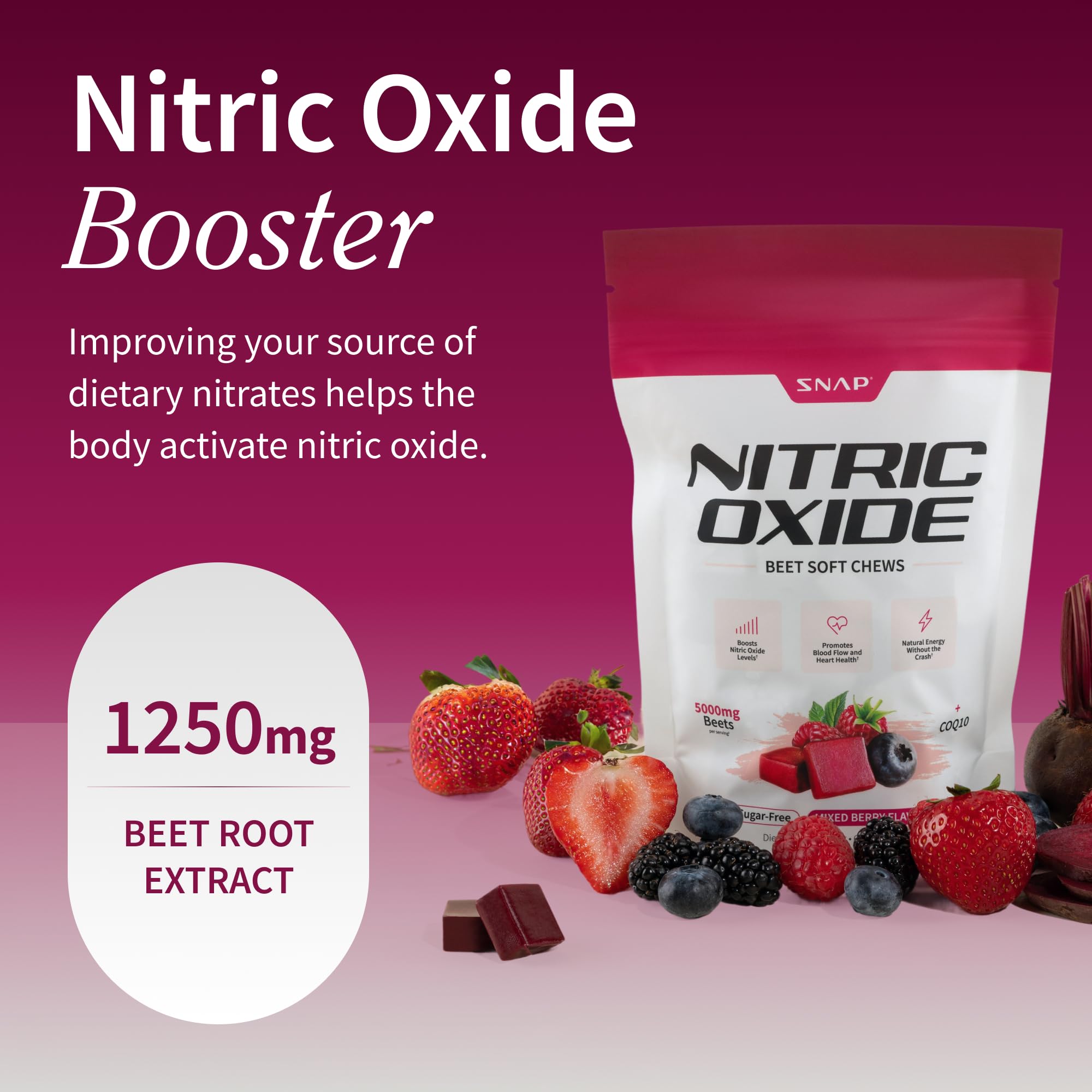 Betteroot gommes molles baies, énergie durable sans sucre.