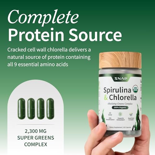 Snap Supplements bio – bouteille spiruline-chlorelle prête à l emploi pour énergie durable.