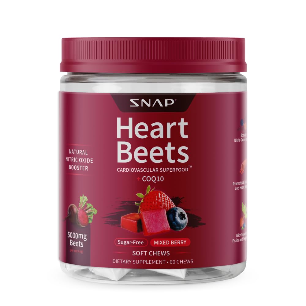 Snap Supplements Heart Beets bouteille lisible, soutien quotidien à la circulation.