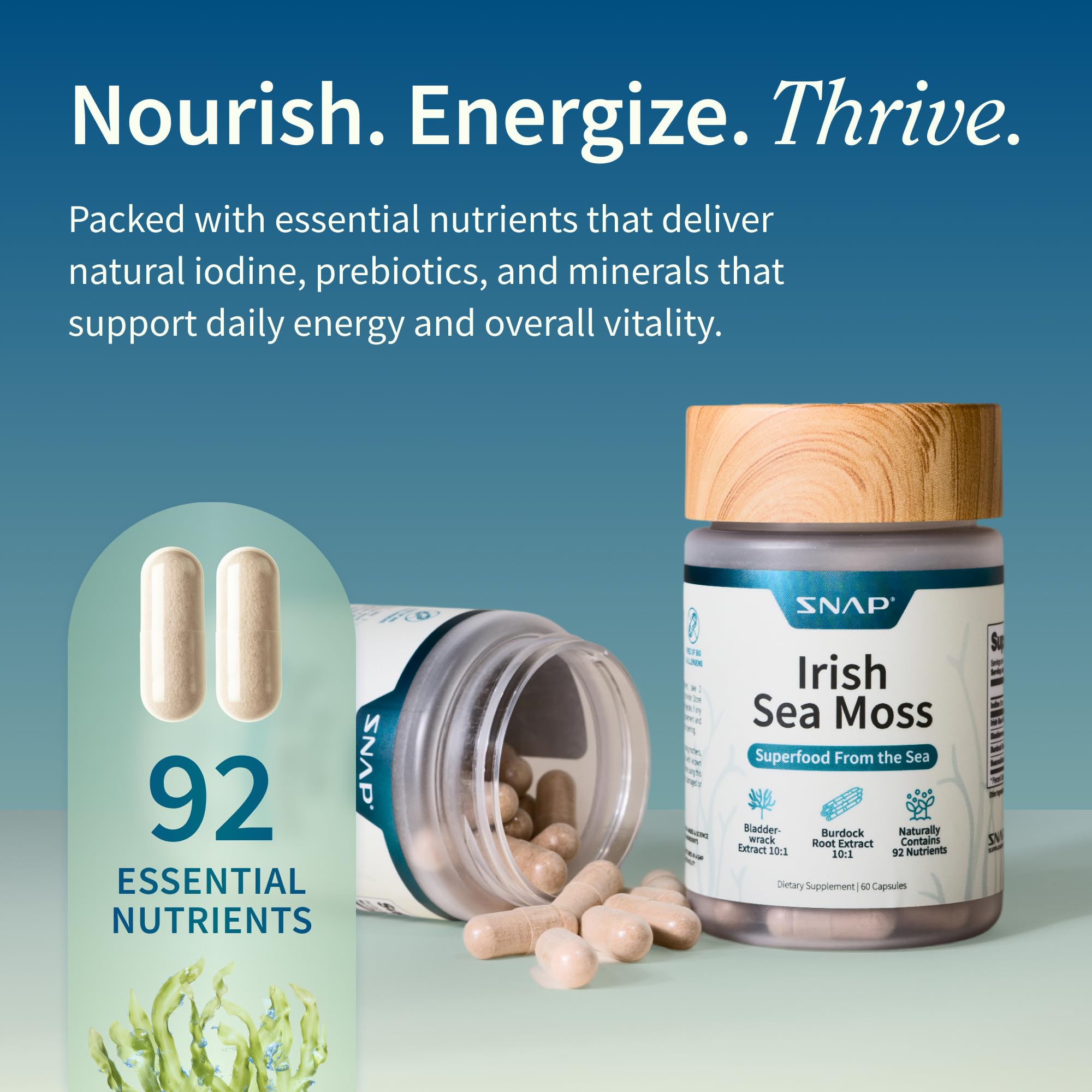Snap Supplements extrait fucus vesiculeux soutient peau et métabolisme.