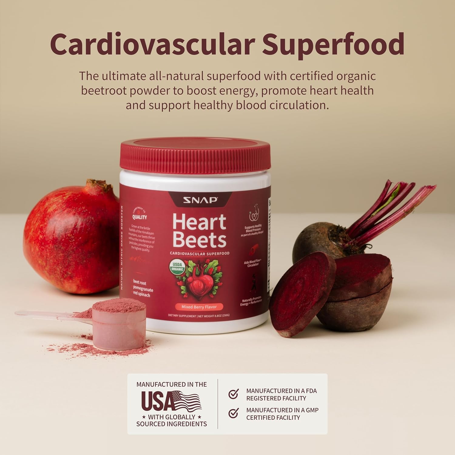Snap Supplements Heart Beet – formule avec vitamines B et nutriments essentiels