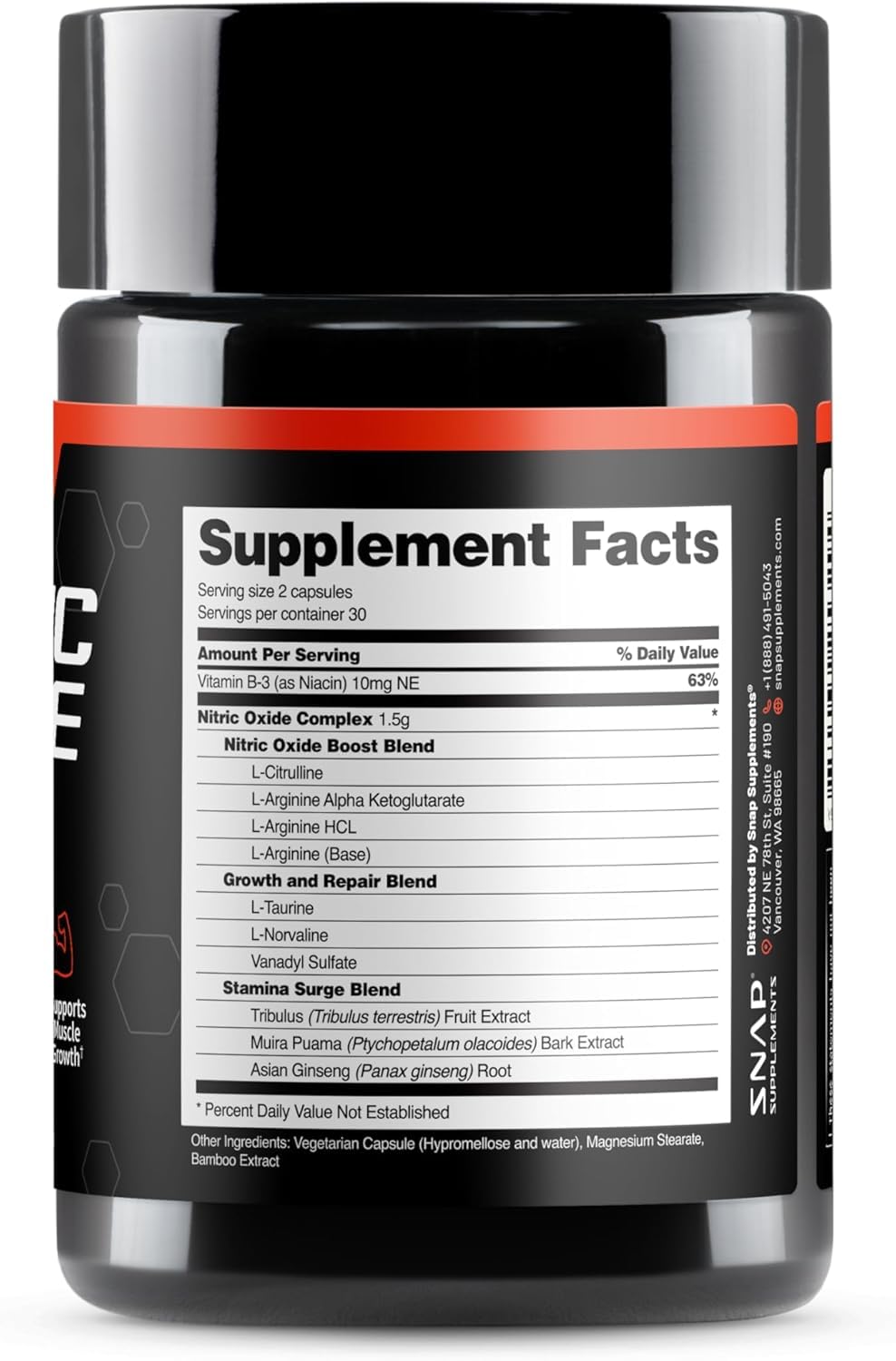 Snap Supplements étiquette claire et informations sur les bénéfices.