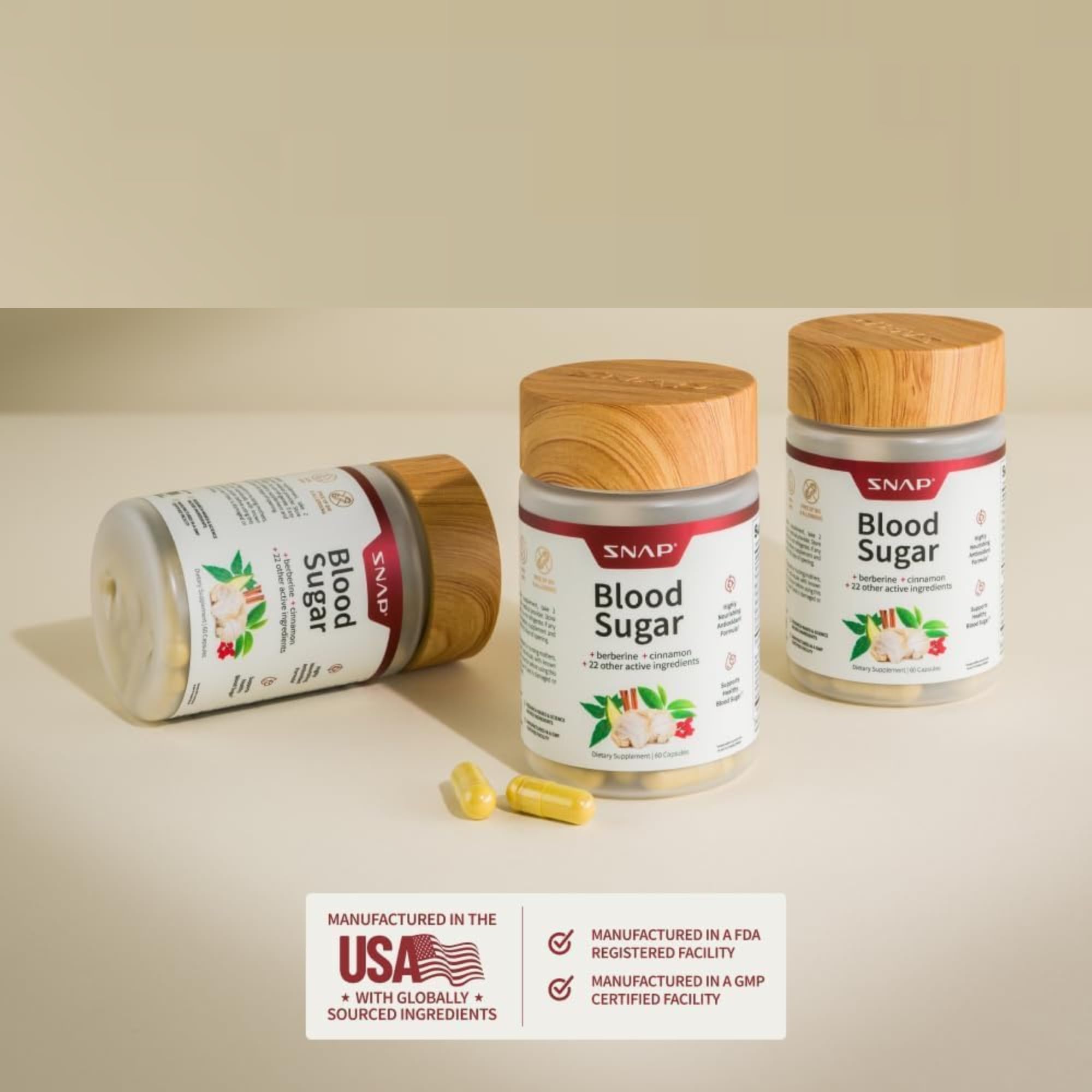Boîte Snap Supplements Mélange Glycémie – emballage clair et lisible.