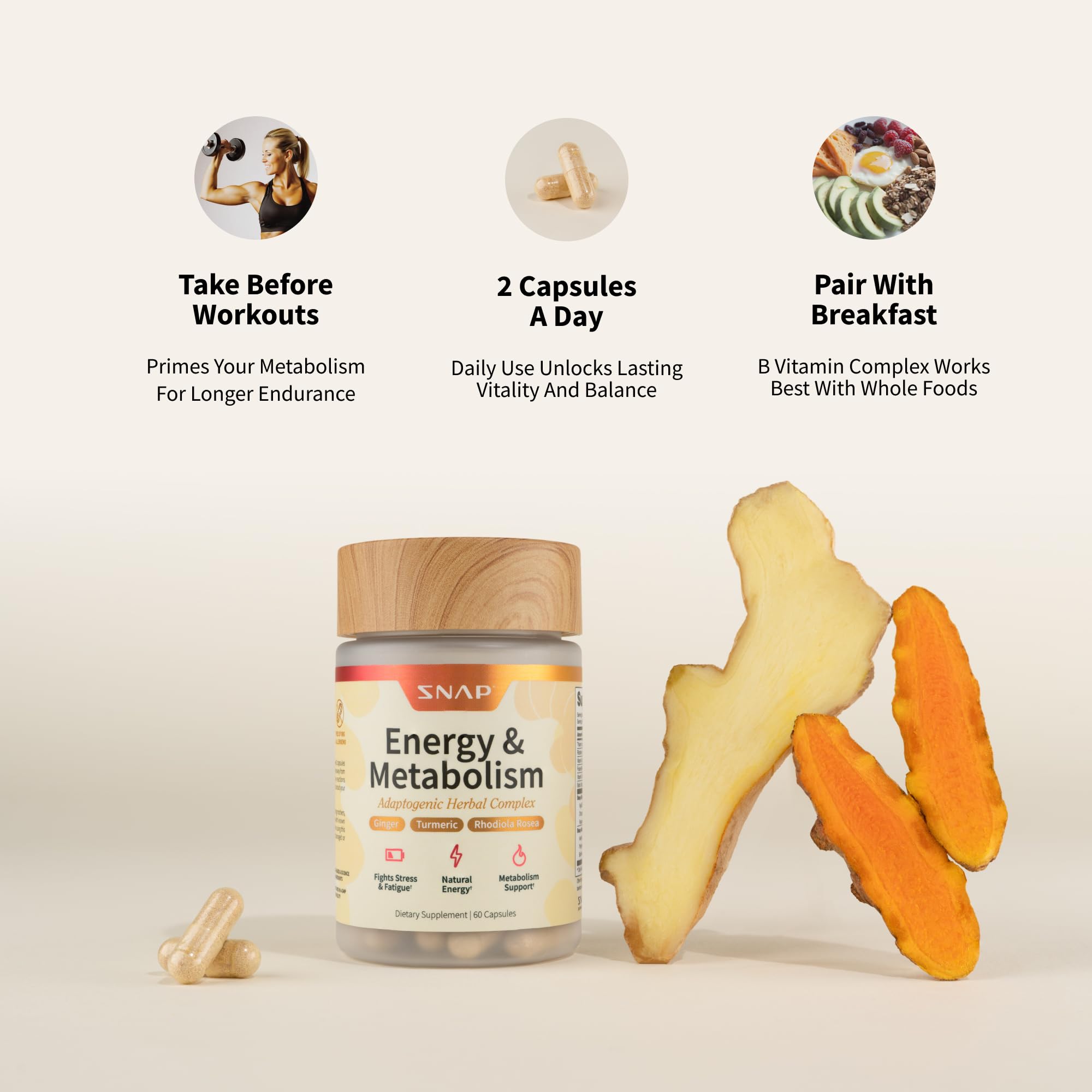 Snap Supplements Paquet 60 capsules: format pratique pour le quotidien.
