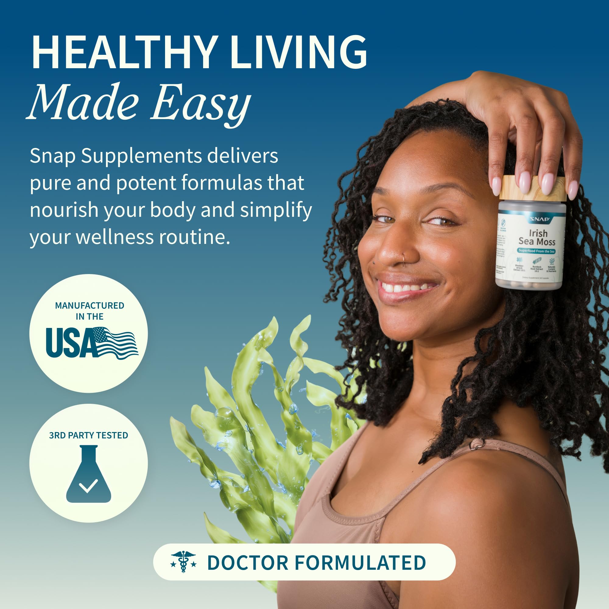 Snap Supplements pack de 60 capsules pour une utilisation mensuelle pratique.