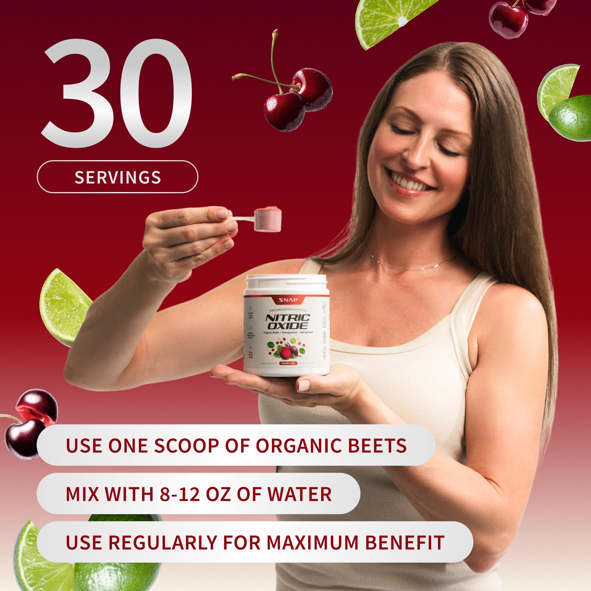 Snap Supplements Poudre Betterave – verre d'eau, mélange fluide et facile.