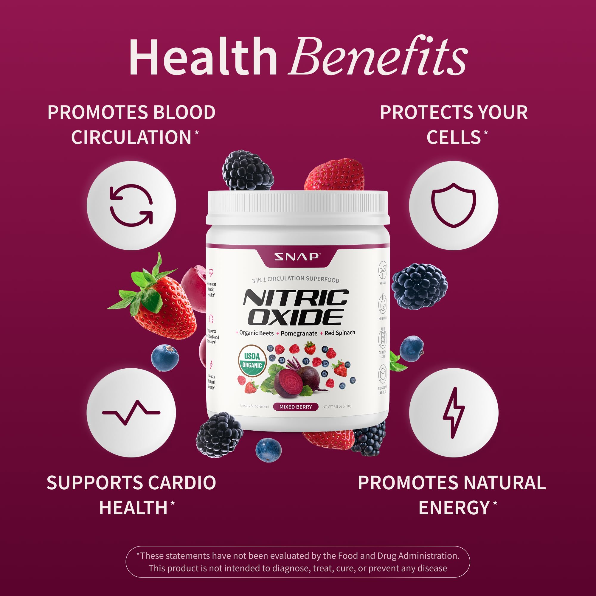 Poudre de betterave biologique Snap Supplements avec grenade pour antioxydants