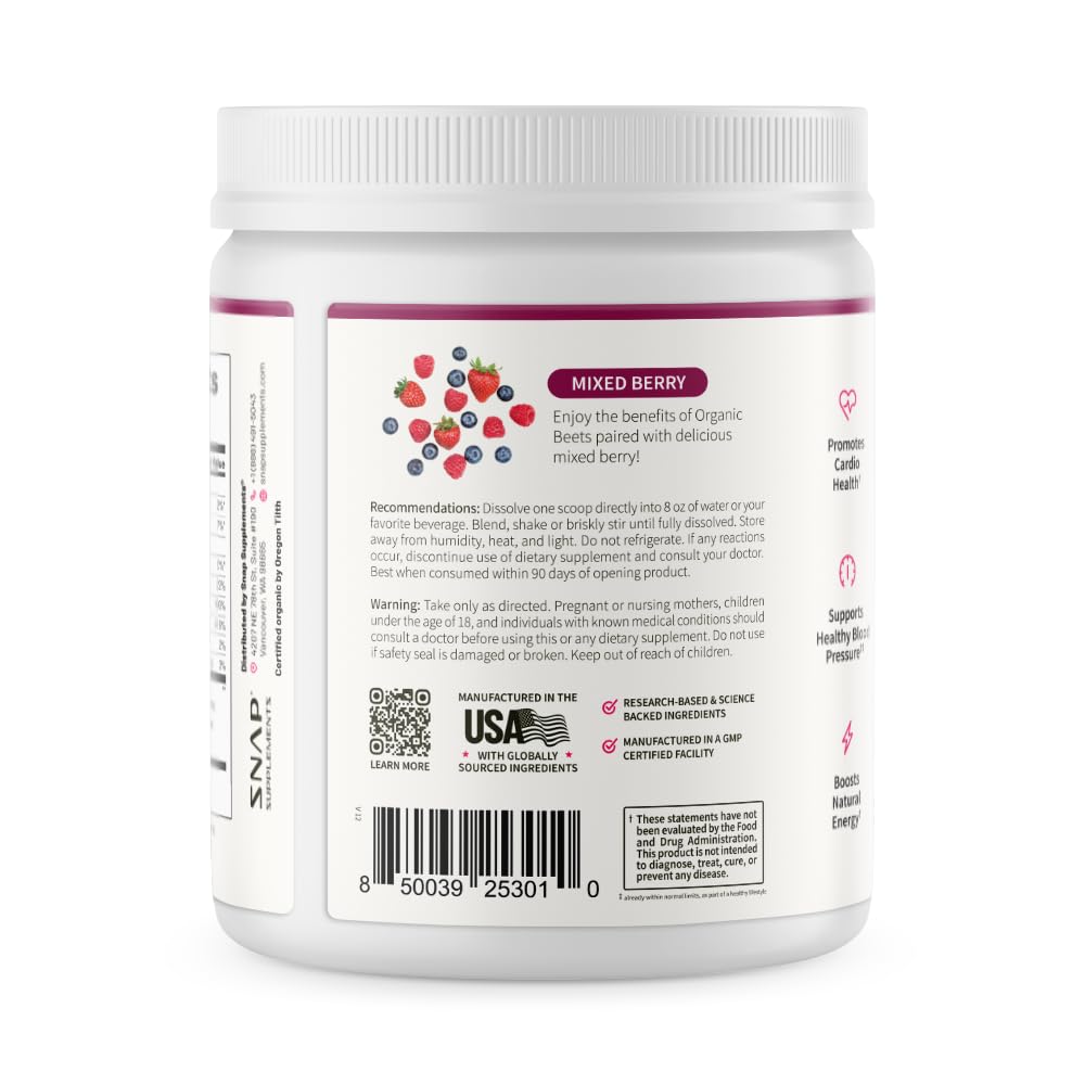 Ingrédients biologiques de Snap Supplements poudre de betterave biologique