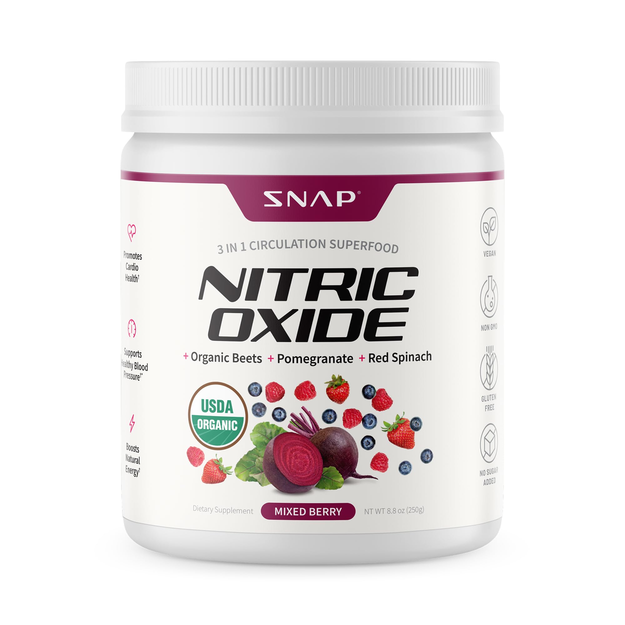 Snap Supplements poudre de betterave biologique couleur rouge vif pour énergie naturelle