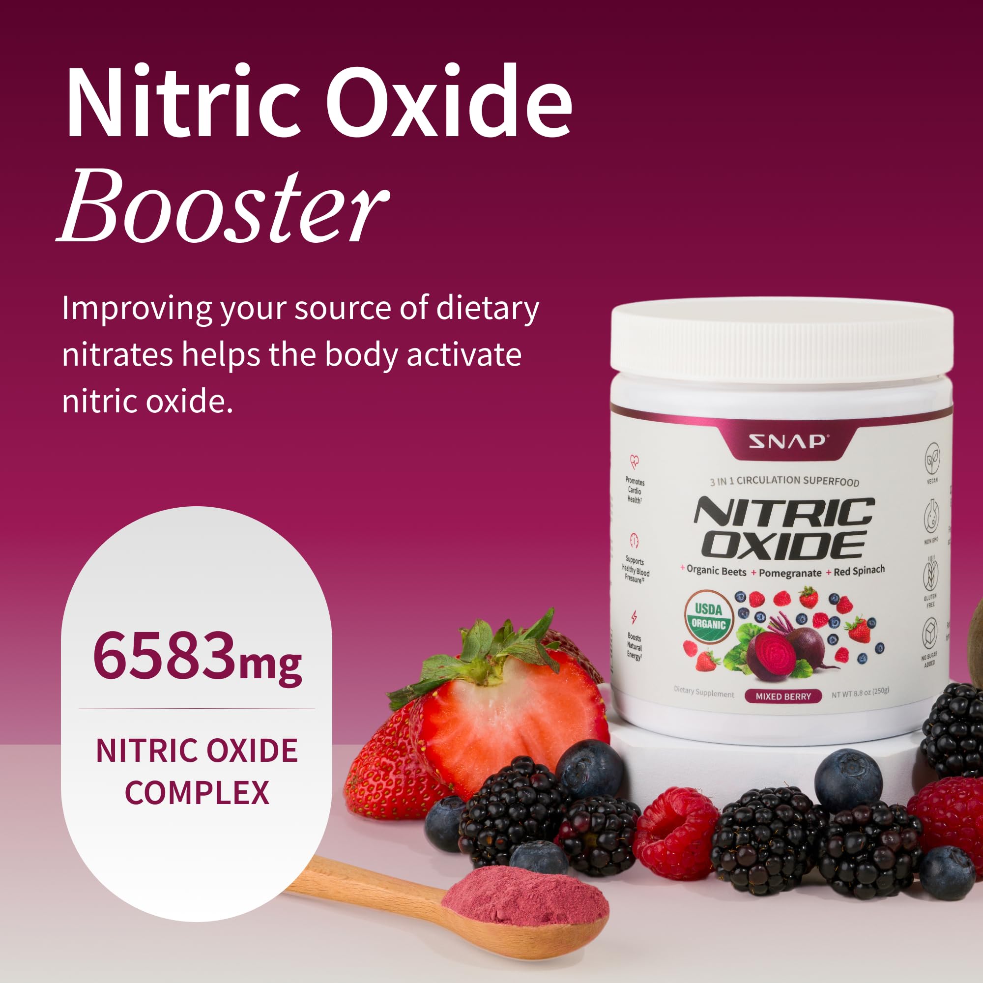Poudre Snap Supplements de betterave biologique ajoutée à un smoothie énergie naturelle