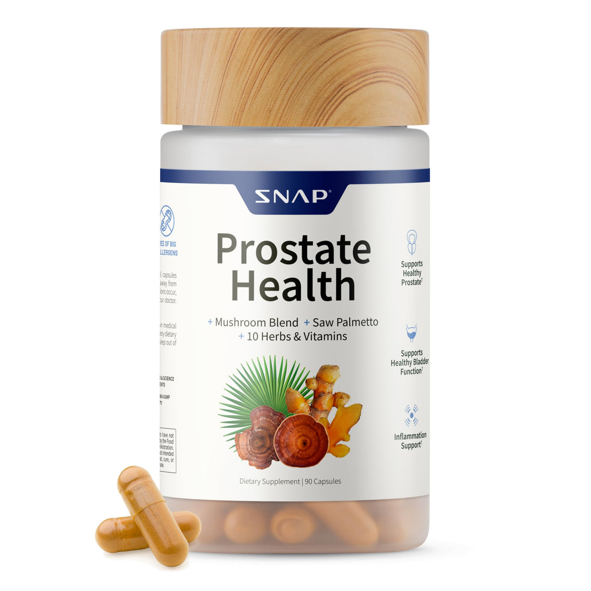 Snap Supplements Prostate Health – bouteille avec packaging clair, pratique pour la routine quotidienne.