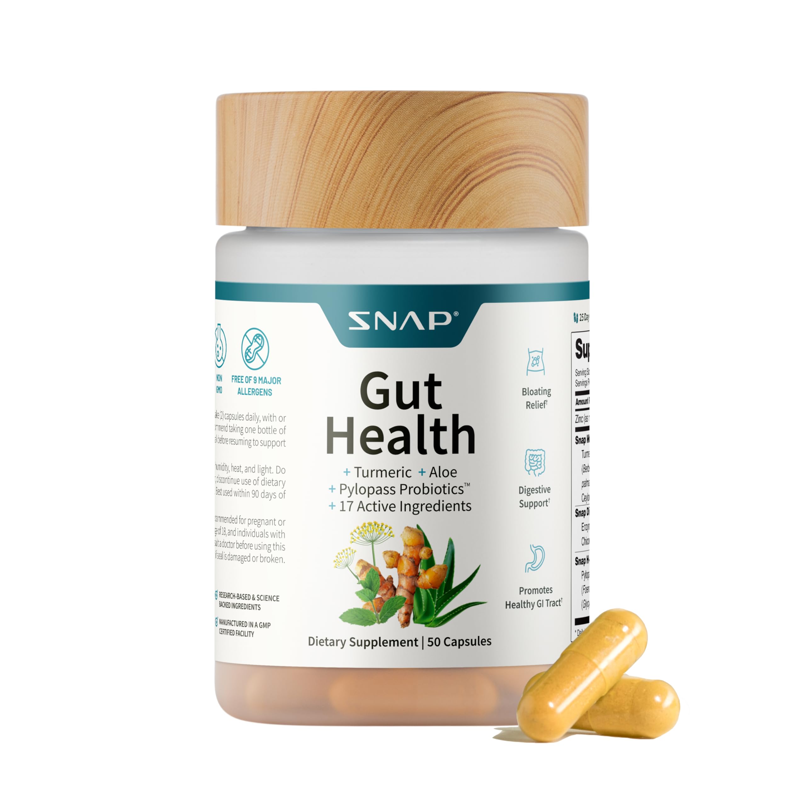 Snap Supplements – Santé intestinale: améliore le confort digestif et équilibre la flore intestinale.