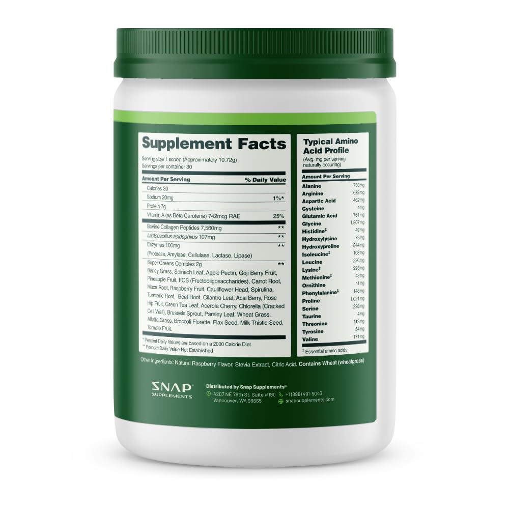 Snap Supplements Super Greens – emballage en verre pour conserver la fraîcheur.