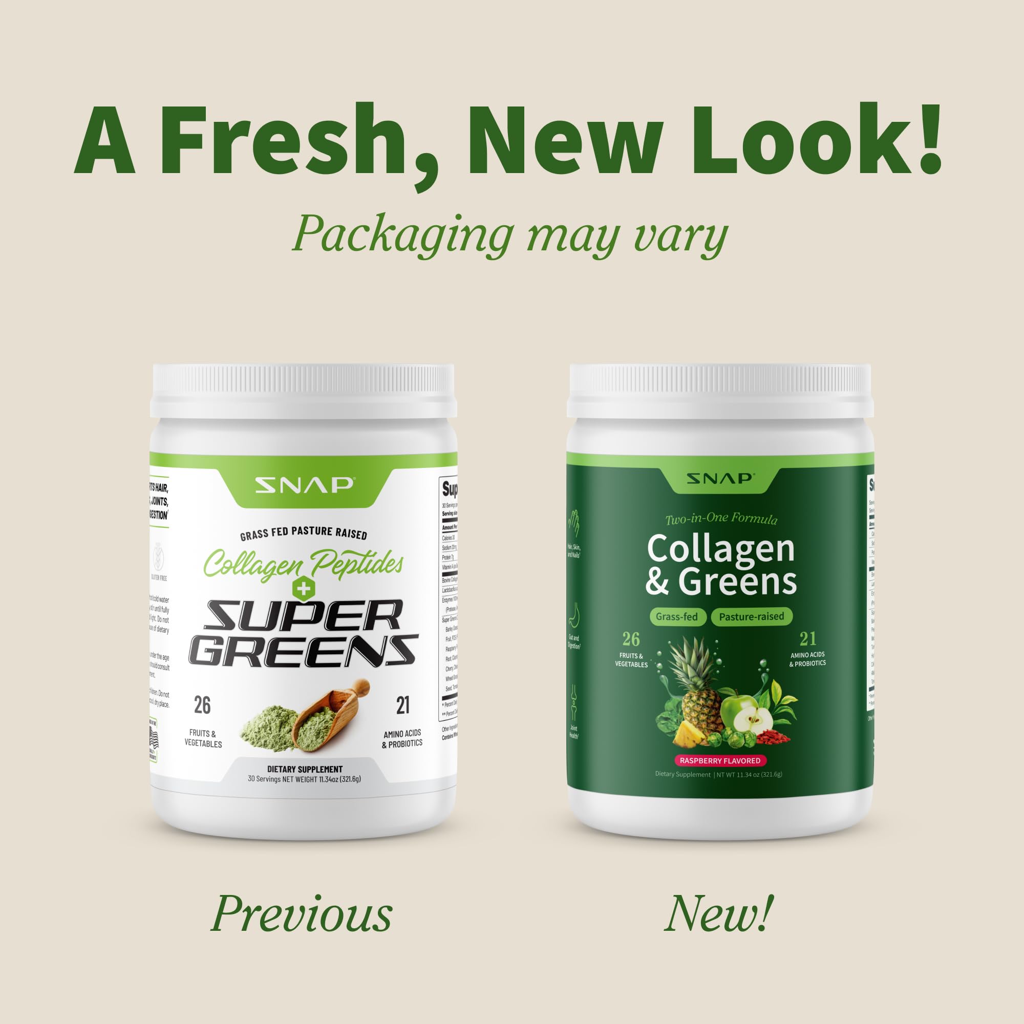 Snap Supplements Super Greens – peptides de collagène pour cheveux et peau.