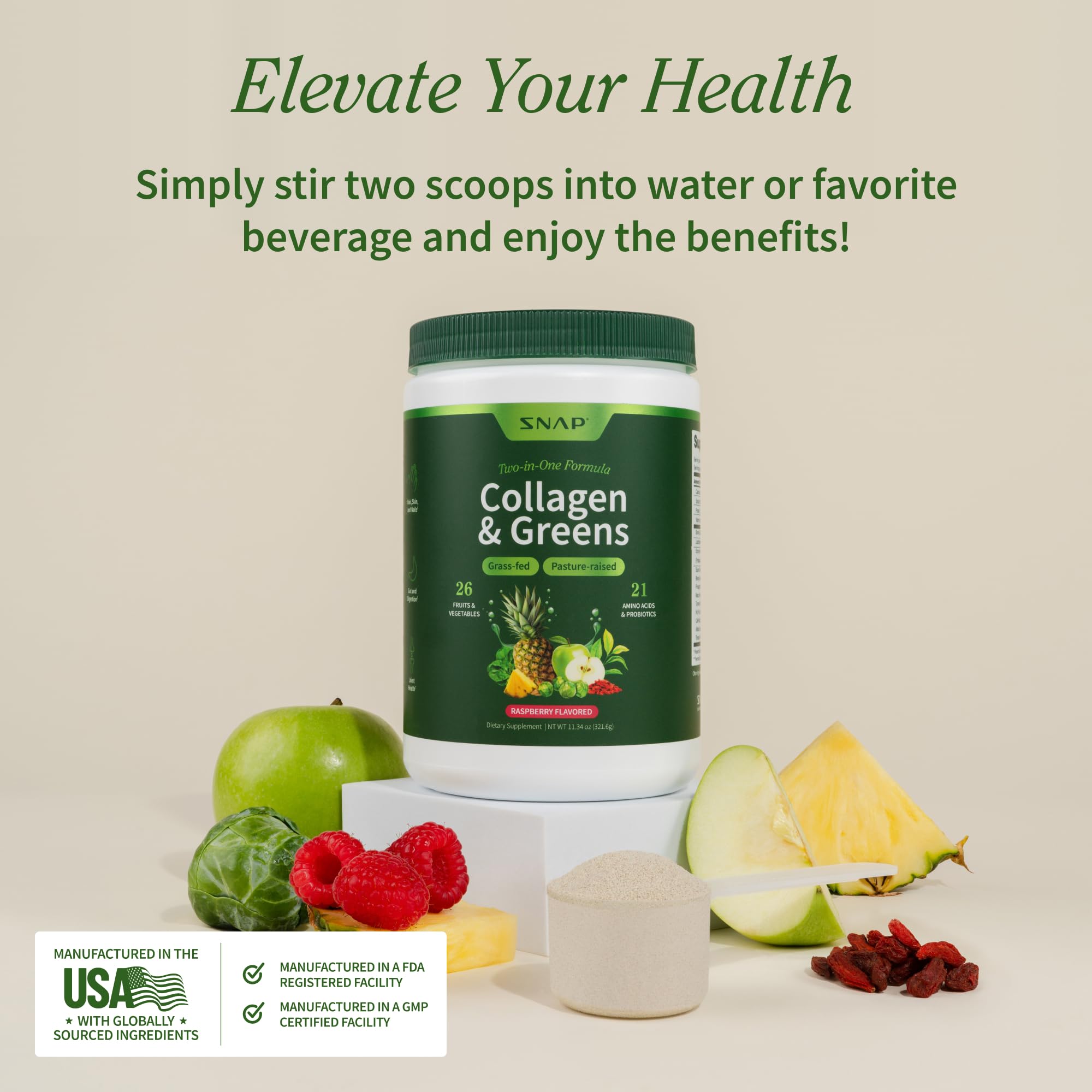 Snap Supplements Super Greens – sans OGM pour une option naturelle.