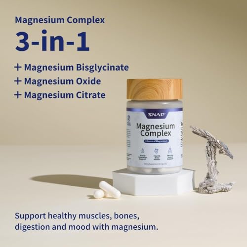 Snap Supplements Triple Magnesium Capsules présente des gélules faciles à avaler pour sommeil et détente