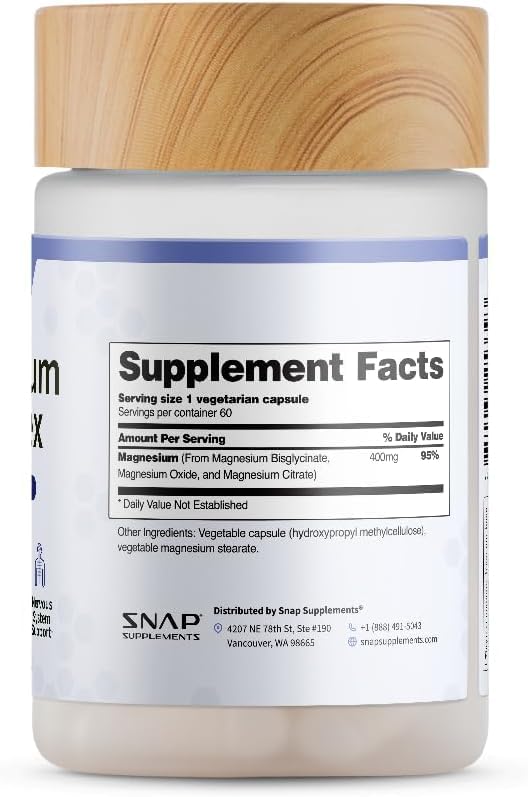 Snap Supplements Triple Magnesium Qualite-USA fabriqué aux États-Unis avec ingrédients sourcés