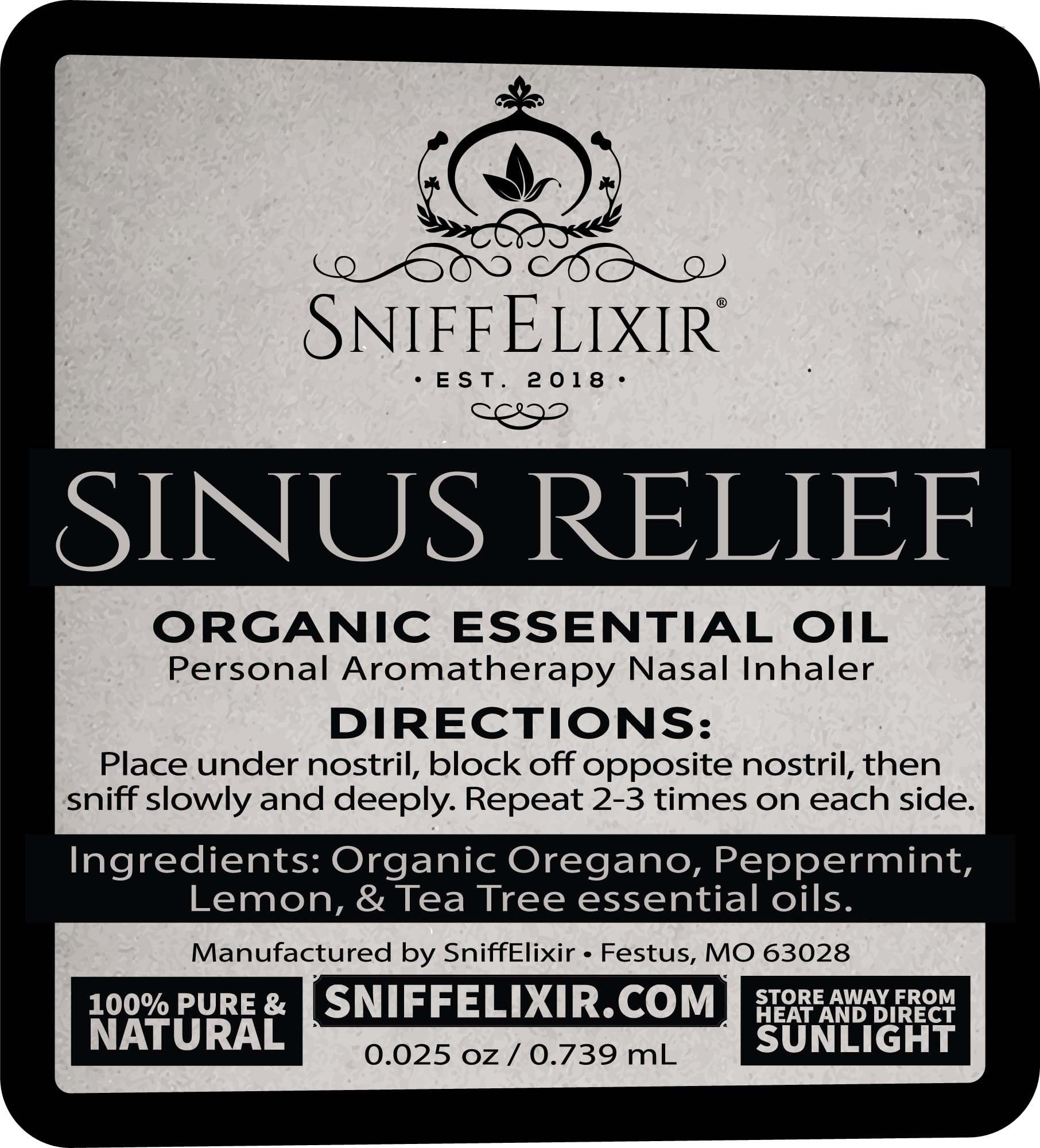 SniffElixir inhalateur nasal fabriqué aux États-Unis, qualité artisanale.
