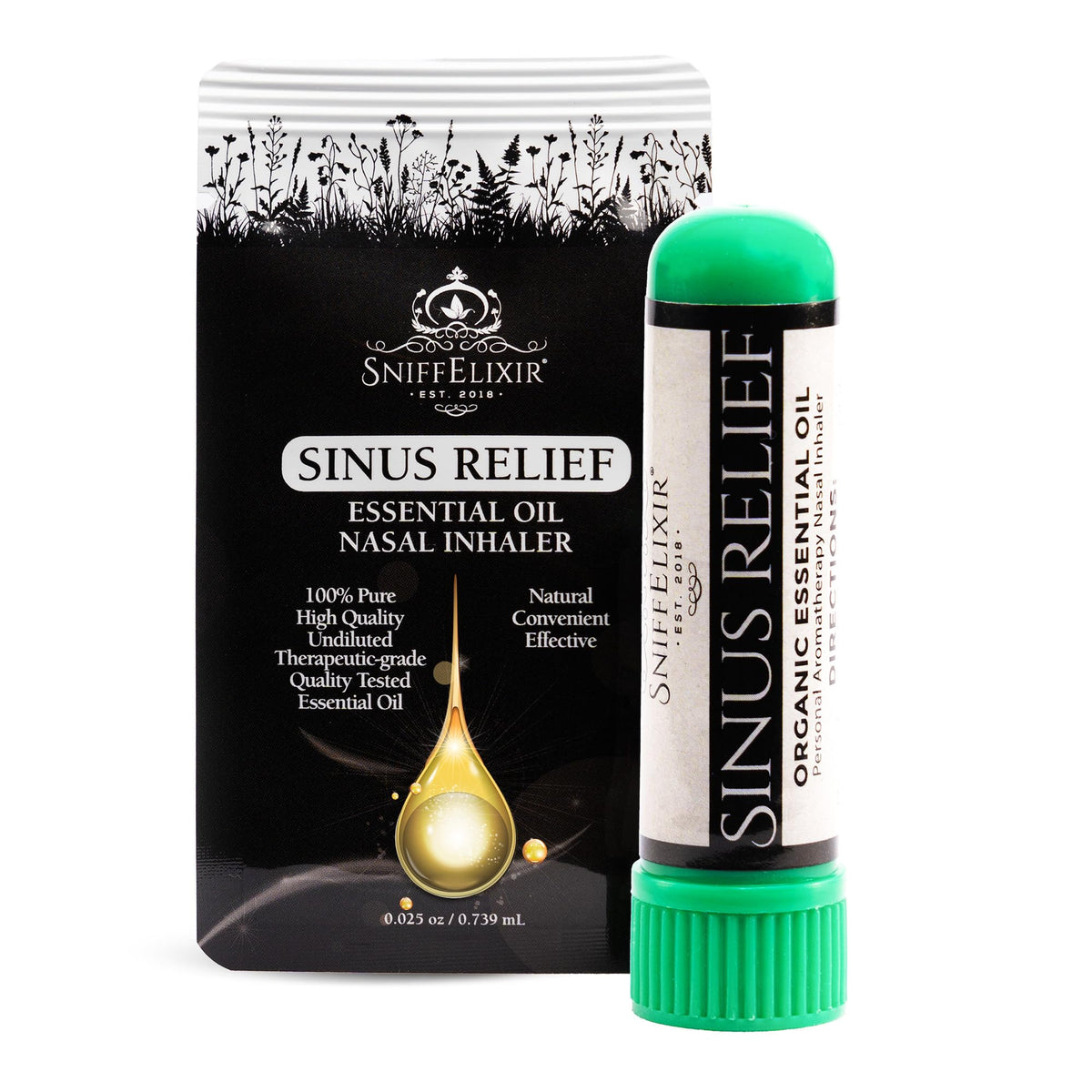 SniffElixir inhalateur nasal relief sinusal, sensation de respiration plus libre et fraîche.