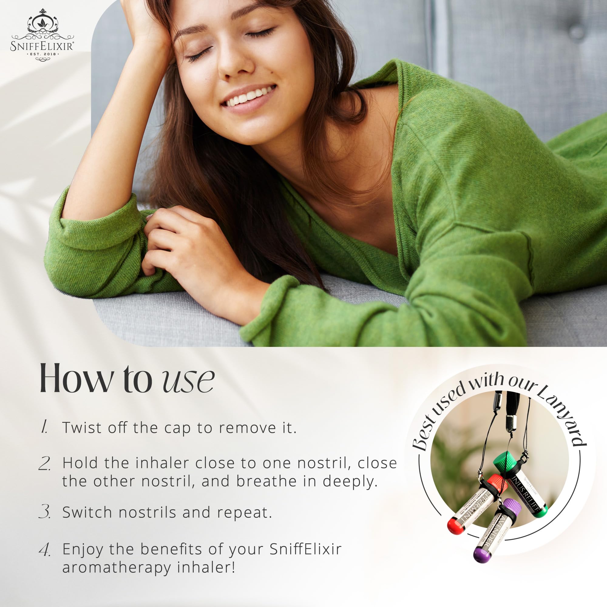 SniffElixir inhalateur nasal bureau pratique pour une pause rafraîchissante.