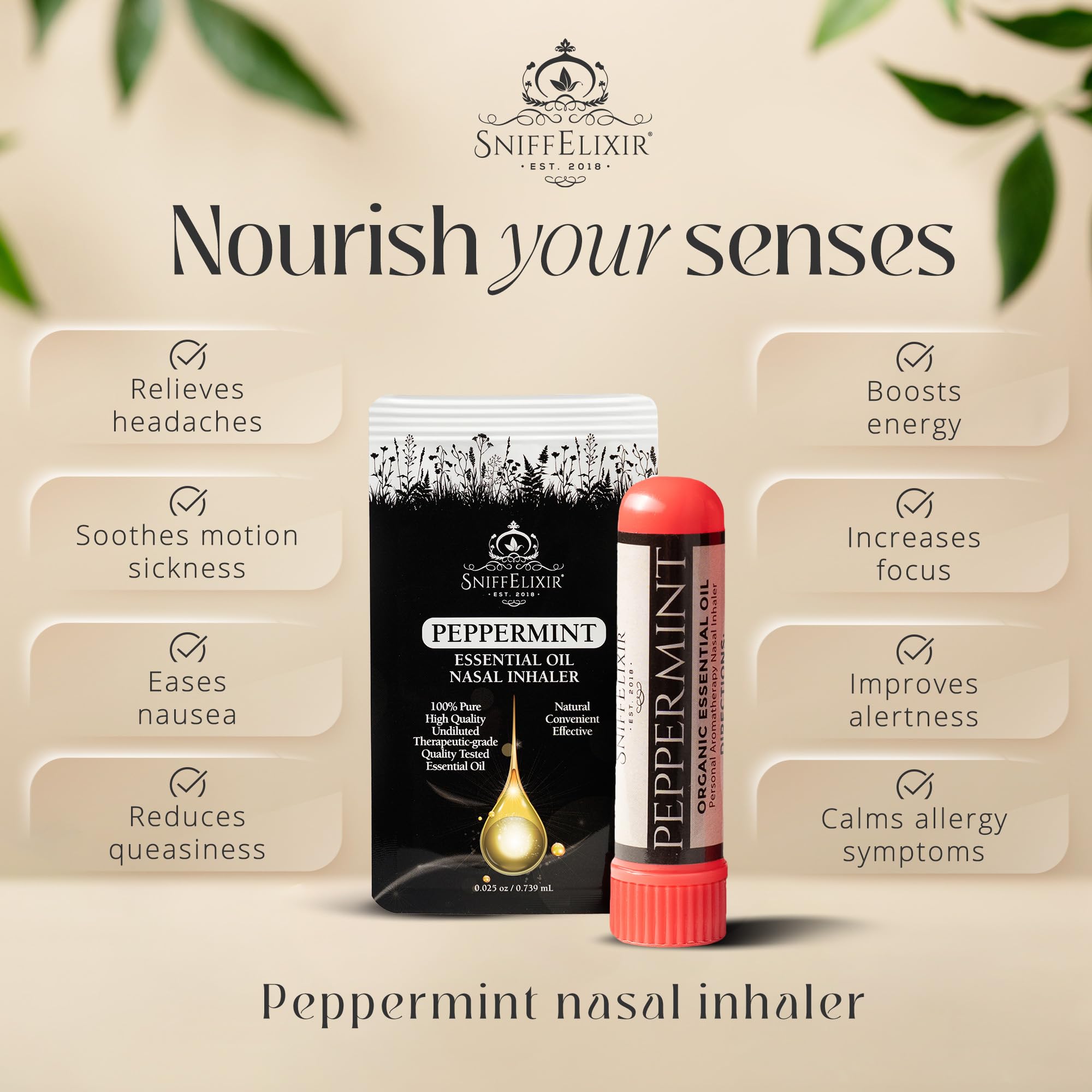 Inhalateur nasal portable SniffElixir menthe pour les trajets.