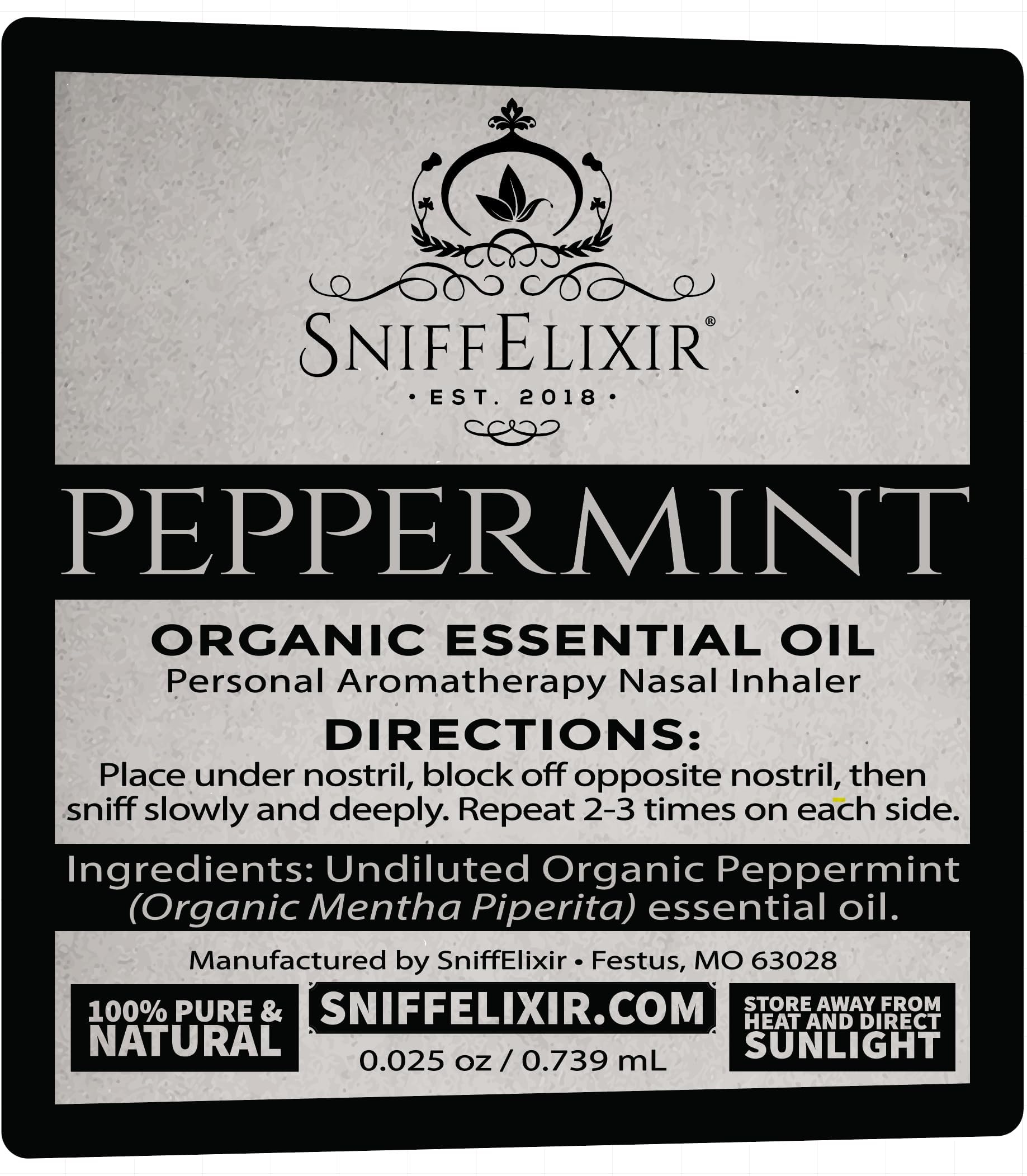 Sans additifs synthétiques SniffElixir menthe: routine simple et naturelle.