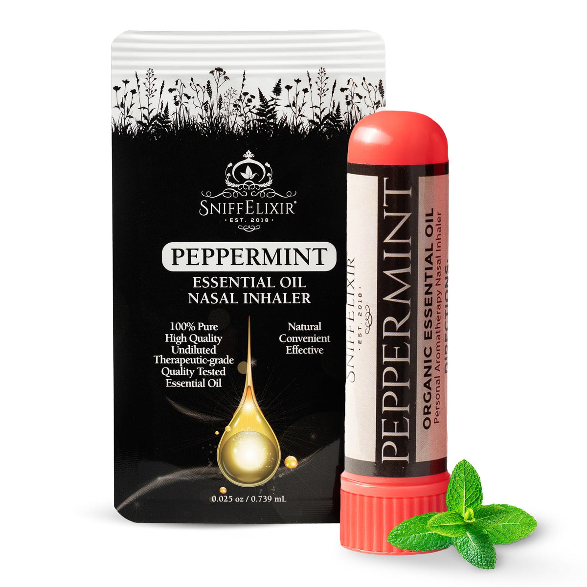 SniffElixir inhalateur nasal menthe: rafraîchissement rapide et revitalisant.