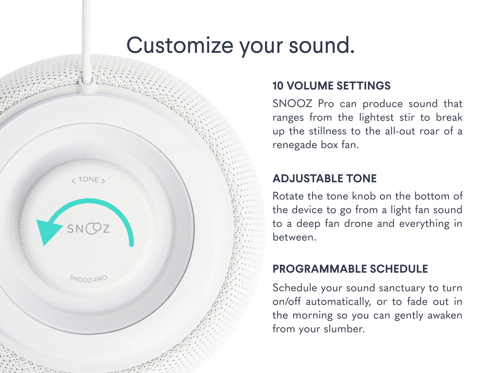 Dimensions compactes du SNOOZ Pro près du lit pour un accès rapide.