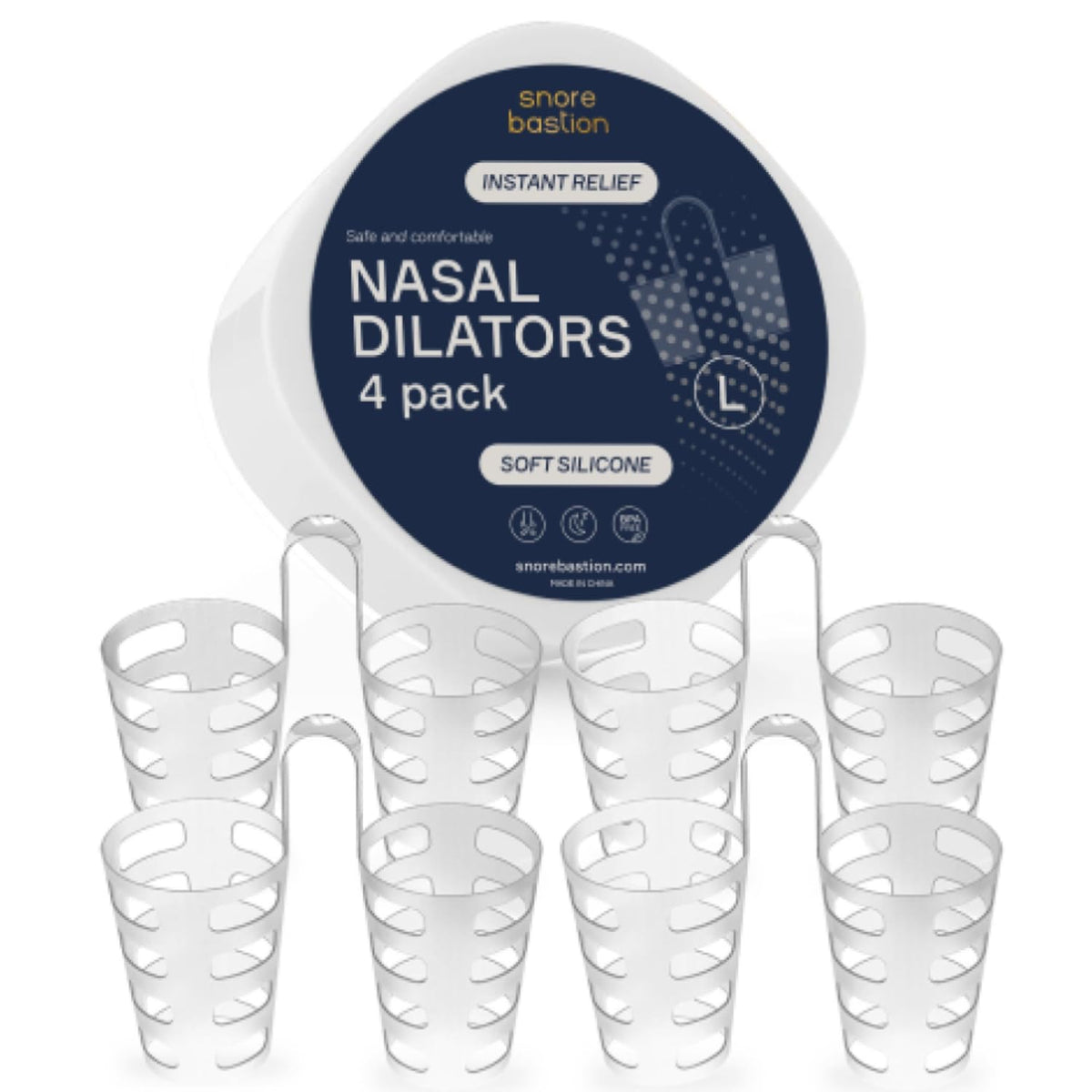Dilatateurs nasaux Snore Bastion – ensemble de 4 grands pour un sommeil plus apaisé.