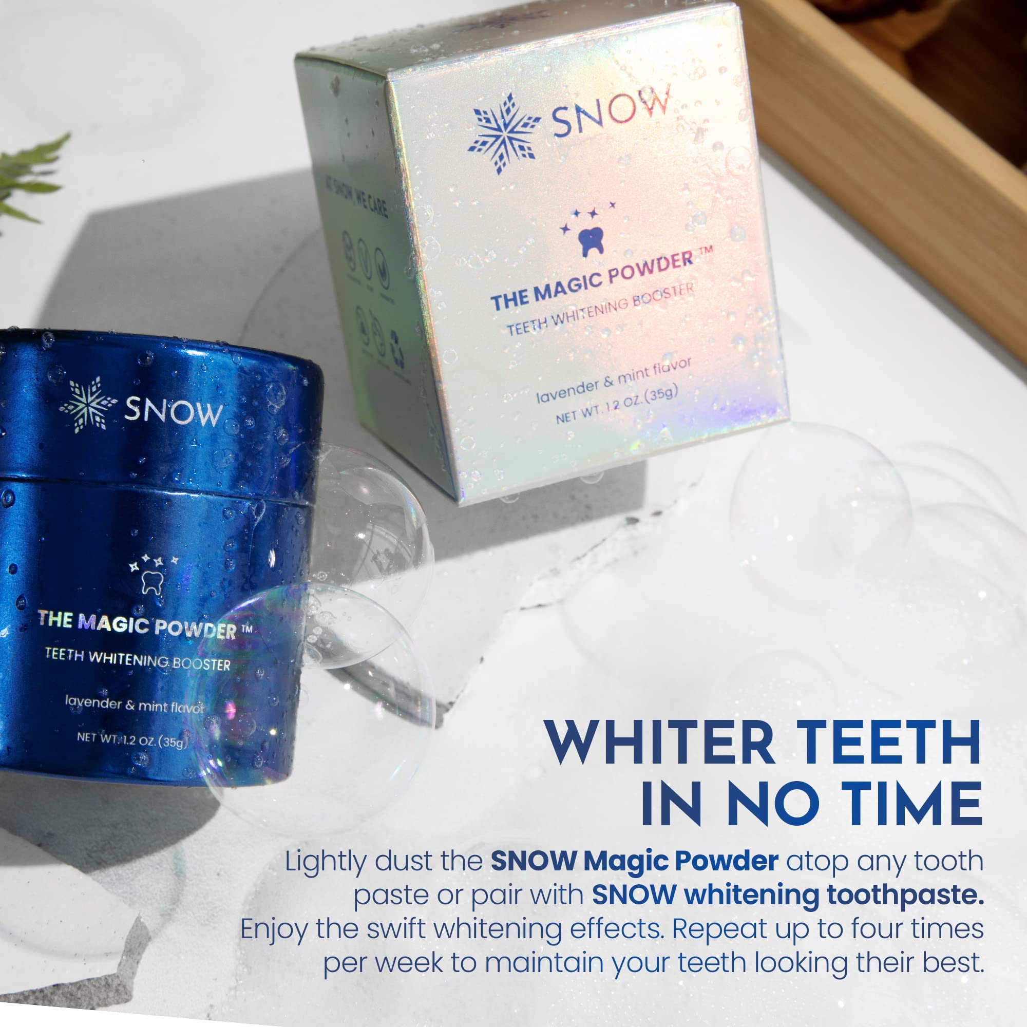 SNOW Snow Magic poudre-utilisation-avec-dentifrice : compatible avec votre dentifrice préféré.