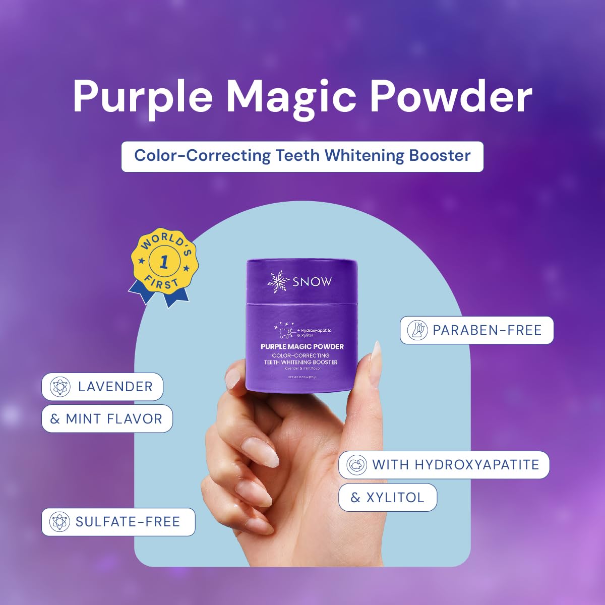 SNOW Poudre Magique Violette - Sourire plus lumineux après utilisation régulière.