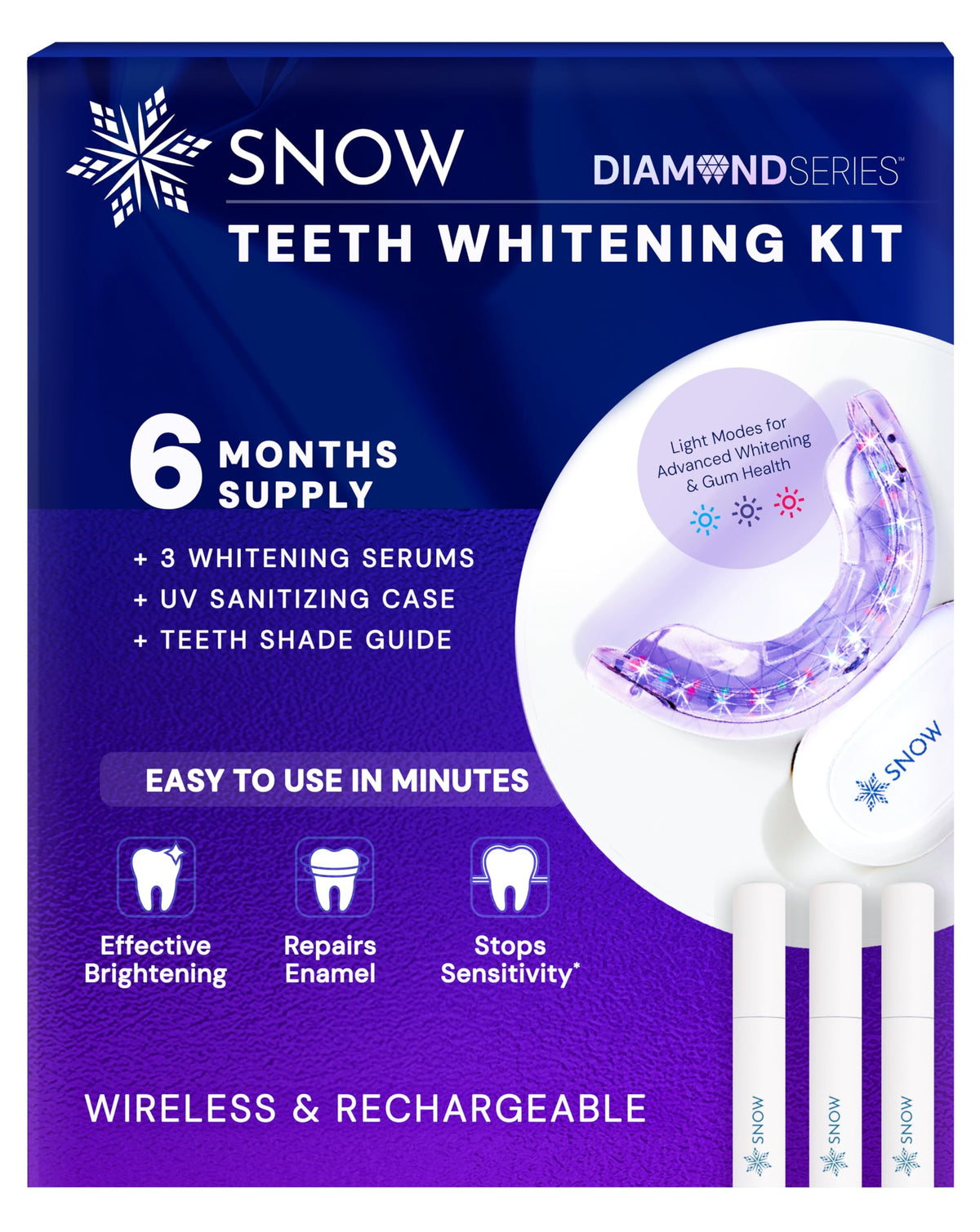 Snow Teeth Whitening Kit embout LED pour résultats professionnels à domicile.