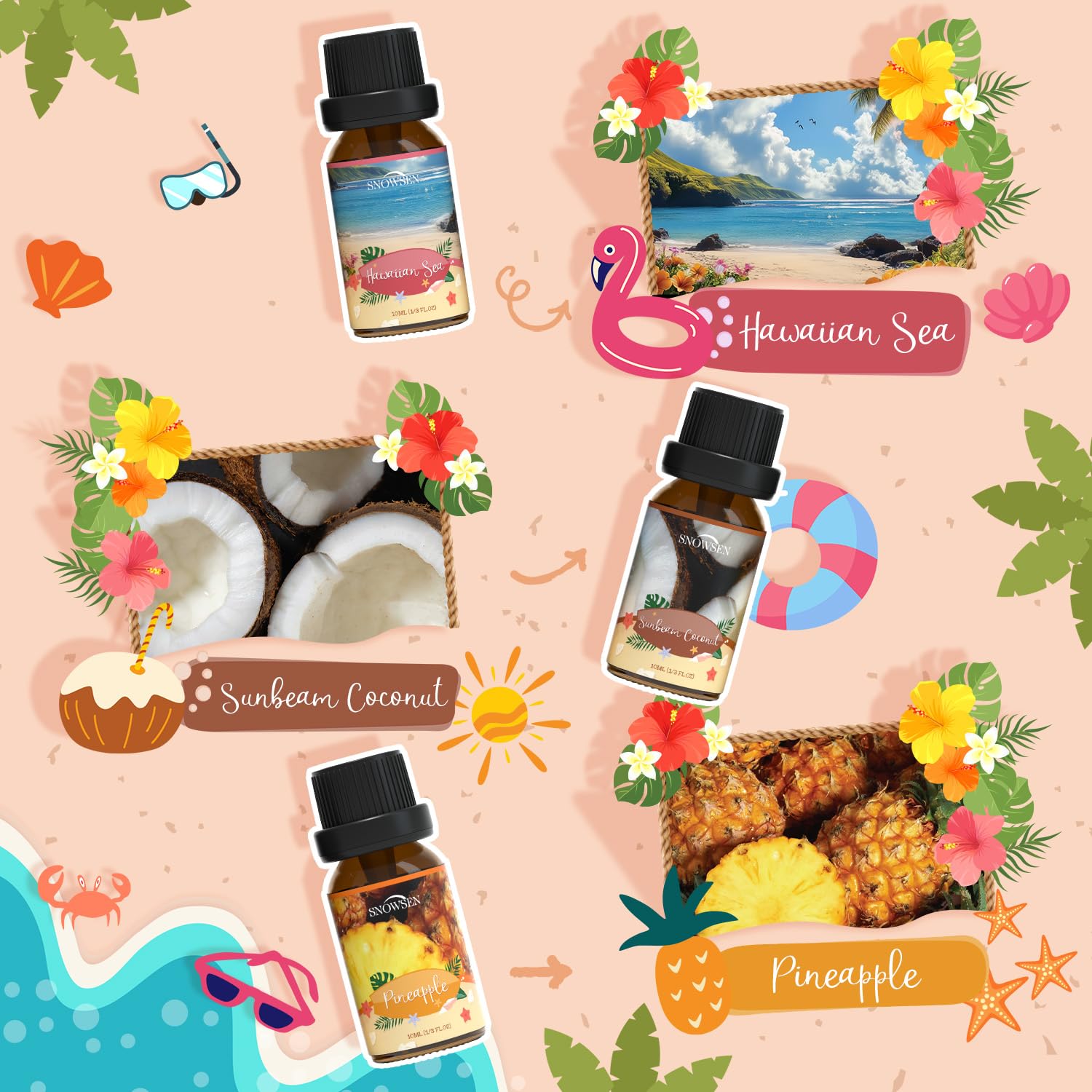 SNOWSEN Mer Hawaienne : parfum tropical pour diffuseur et produits maison.
