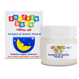 SNUFFLE BABE Vapour Rub, boîte de 35 g, application sur la poitrine.
